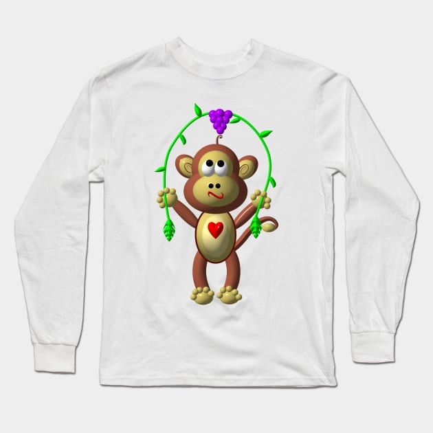 Cute Monkey Jumping Rope Long Sleeve T-Shirt by CuteCrittersWithHeart